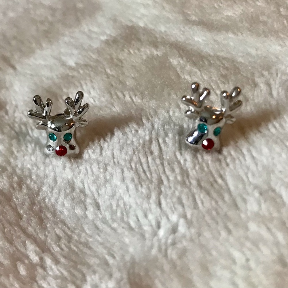 Festive Silver Reindeer Kids Stud Earrings